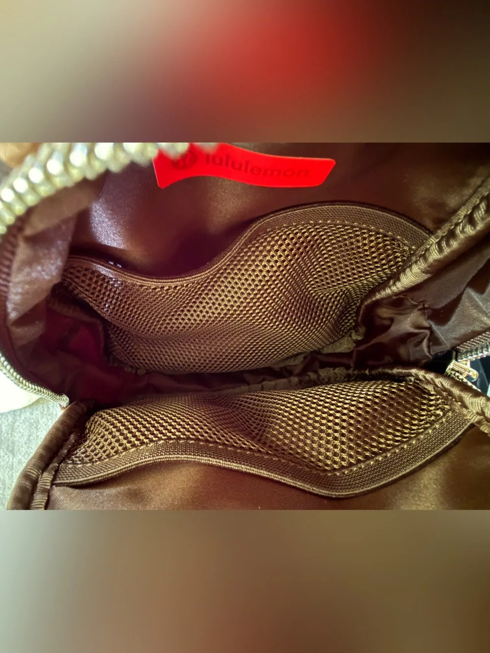 lululemon athletica Leopard Print Crossbody Sling Bag with Red Strap